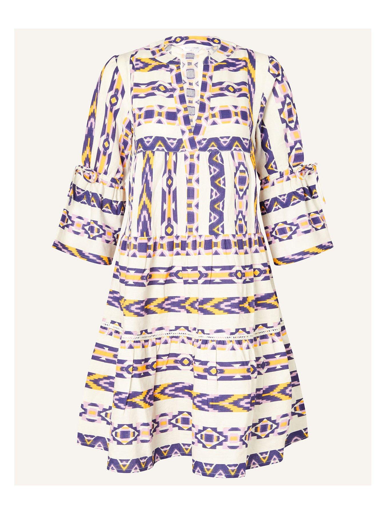 Image 3 of 4 of Accessorize Printed Jacquard Flute Sleeve Dress - Multi