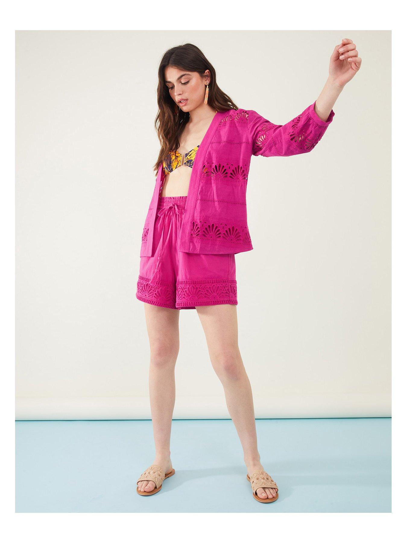 Image 3 of 4 of Accessorize Shell Broderie Shorts - Pink