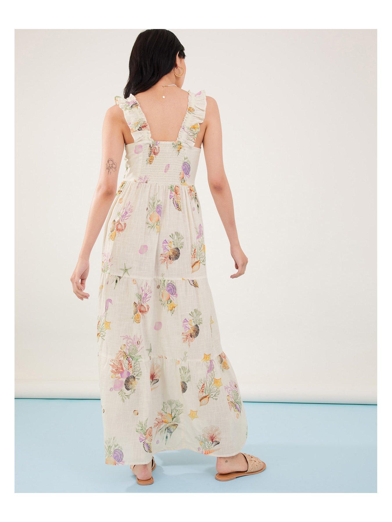 Image 2 of 5 of Accessorize Sundown Seashells Tiered Dress - Light Cream