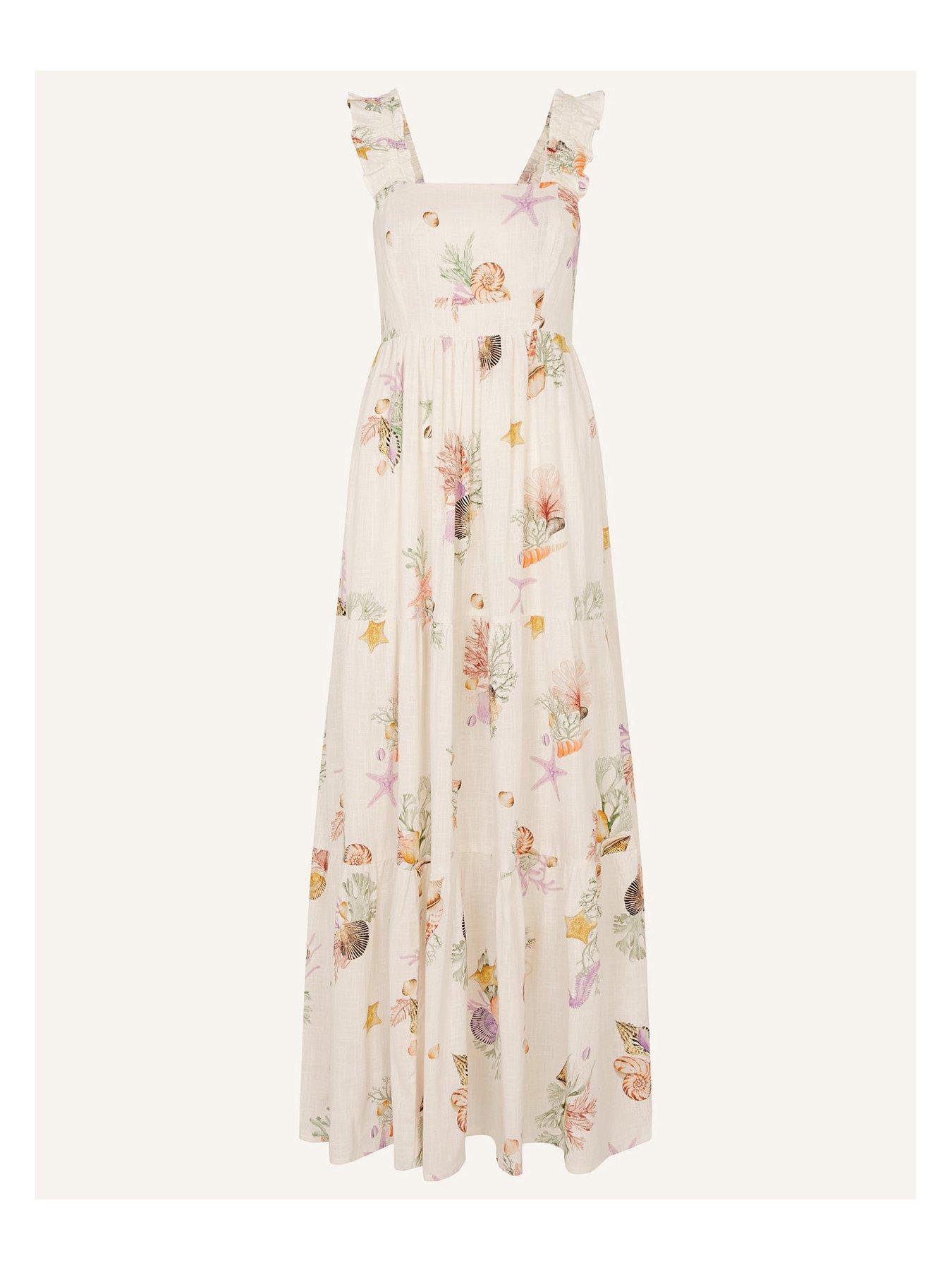 Image 3 of 5 of Accessorize Sundown Seashells Tiered Dress - Light Cream