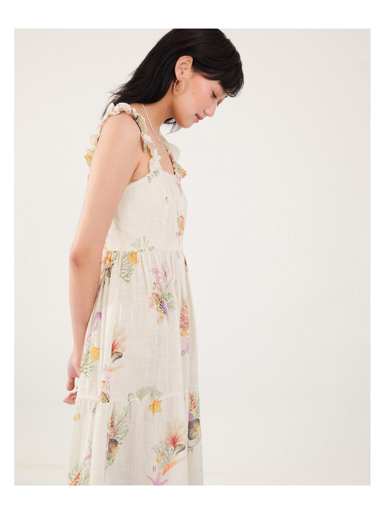 Image 4 of 5 of Accessorize Sundown Seashells Tiered Dress - Light Cream