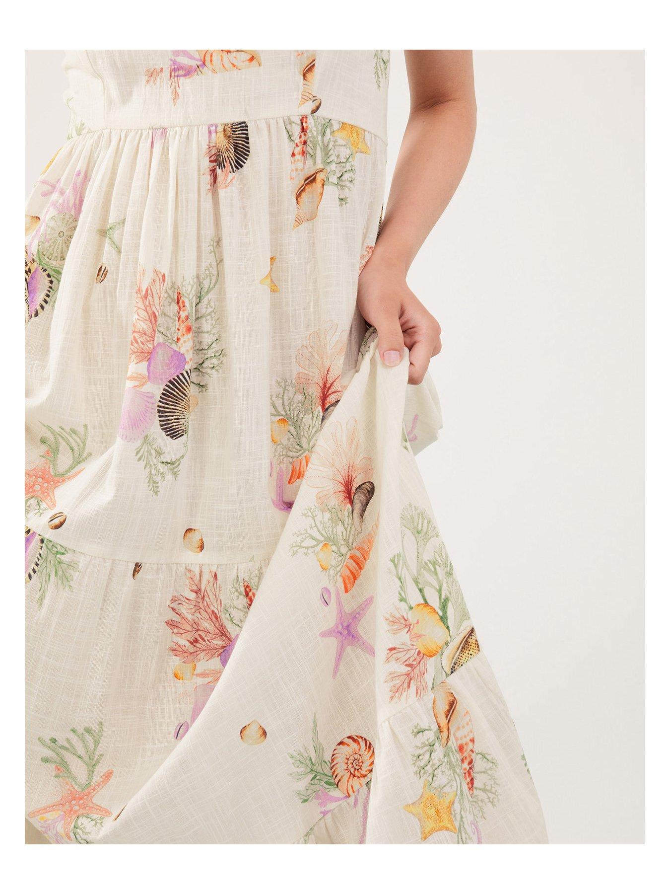 Image 5 of 5 of Accessorize Sundown Seashells Tiered Dress - Light Cream