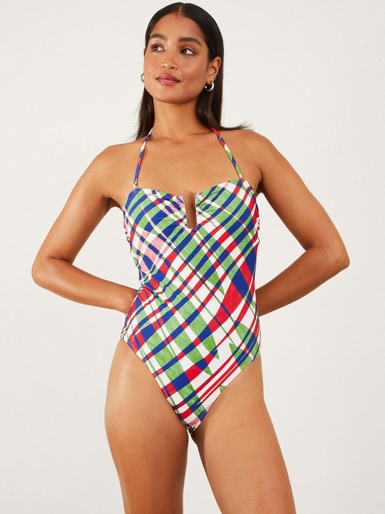 Image 1 of 4 of Accessorize Abstract Leaf Bandeau Swimsuit - Multi
