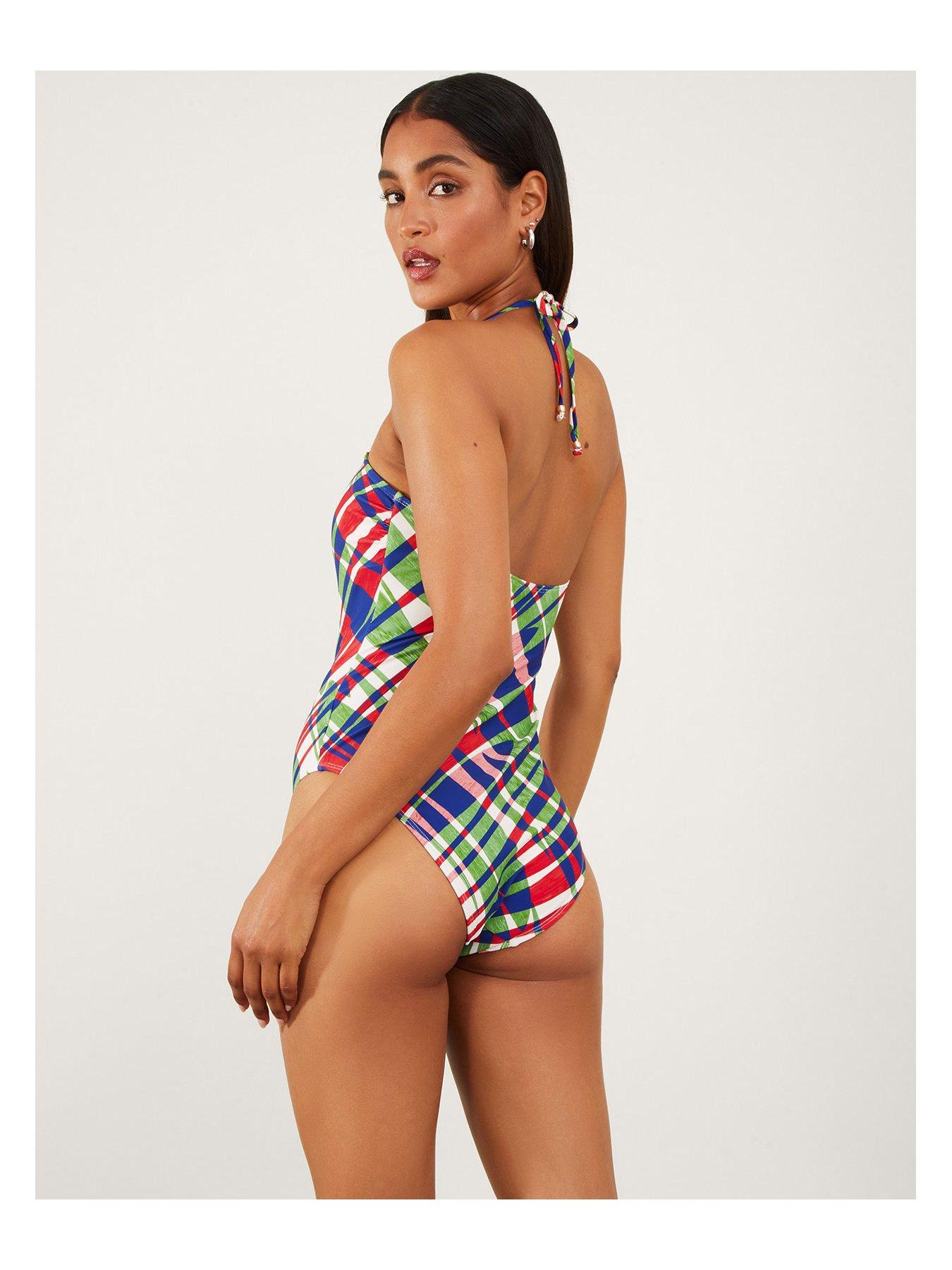 Image 2 of 4 of Accessorize Abstract Leaf Bandeau Swimsuit - Multi