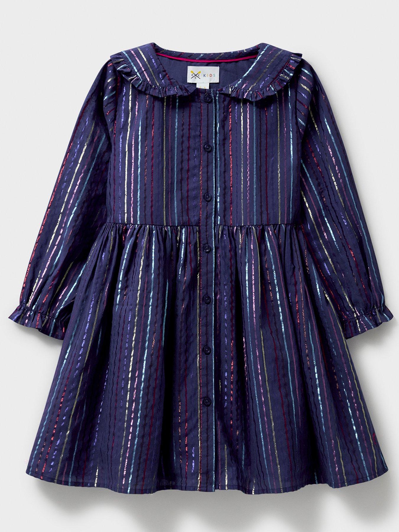 Girls Metallic Stripe Dress Dark Blue