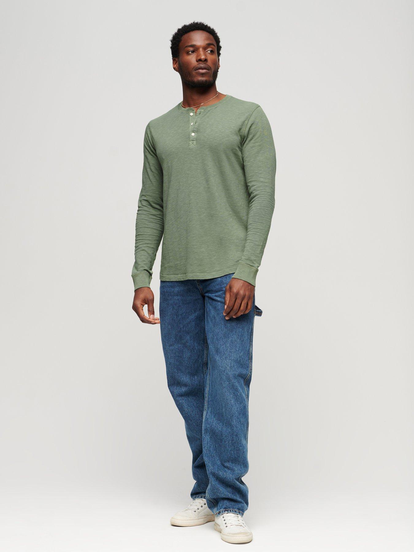 Khaki henley outlet shirt