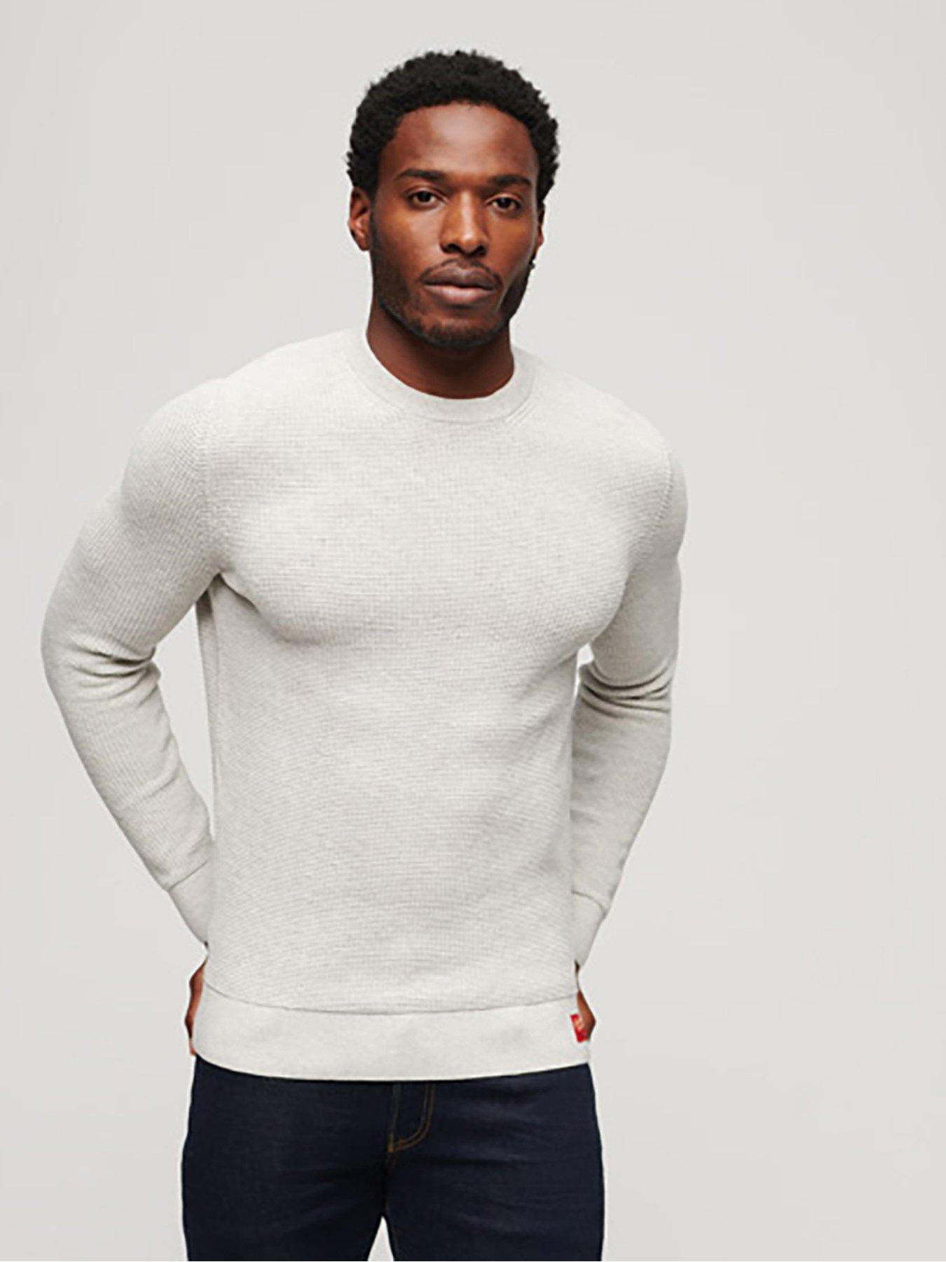 Superdry Cotton Knit Henley Half Zip Sweater - Light Grey Marl