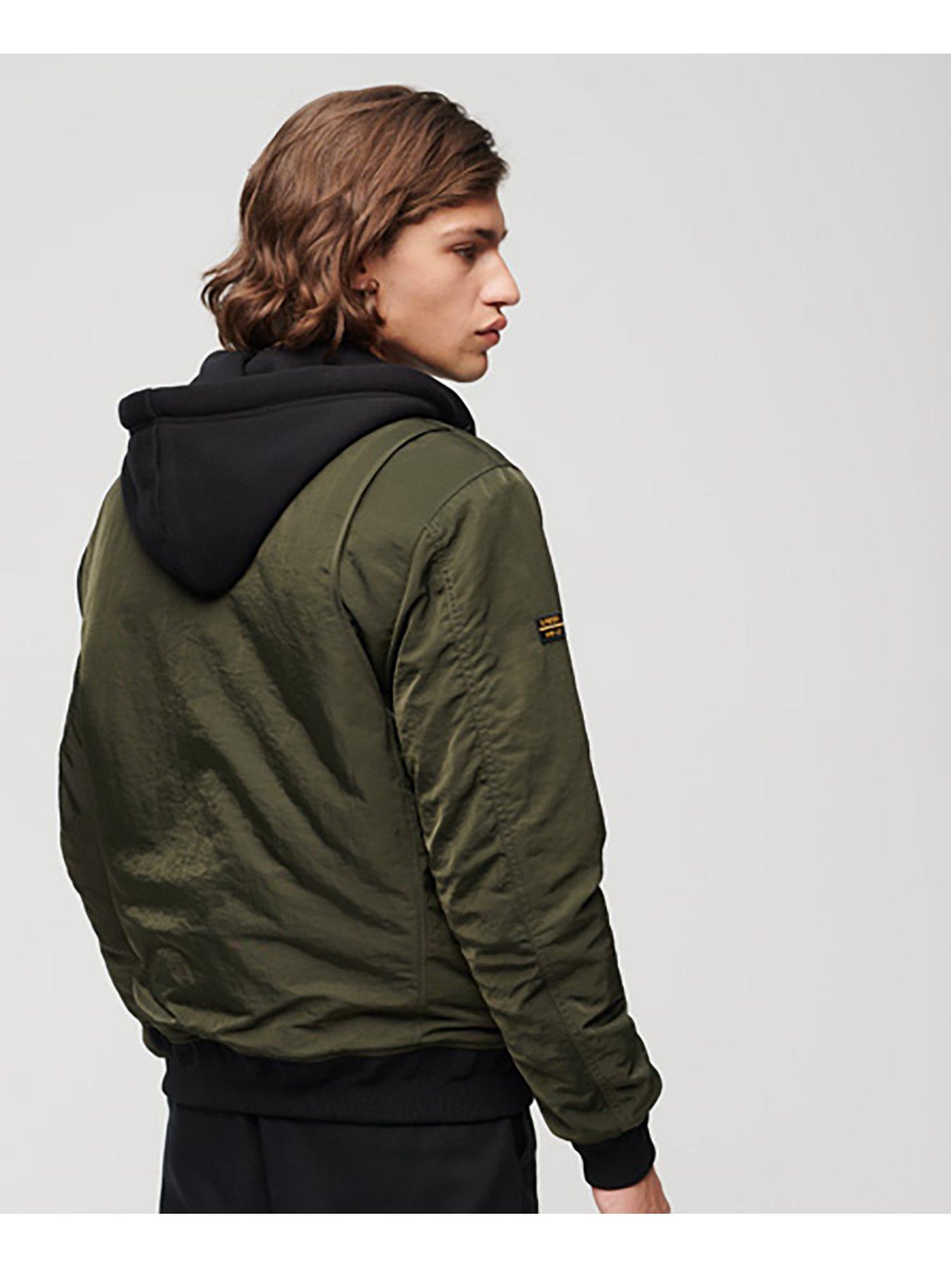 Mens olive green jacket with clearance hood