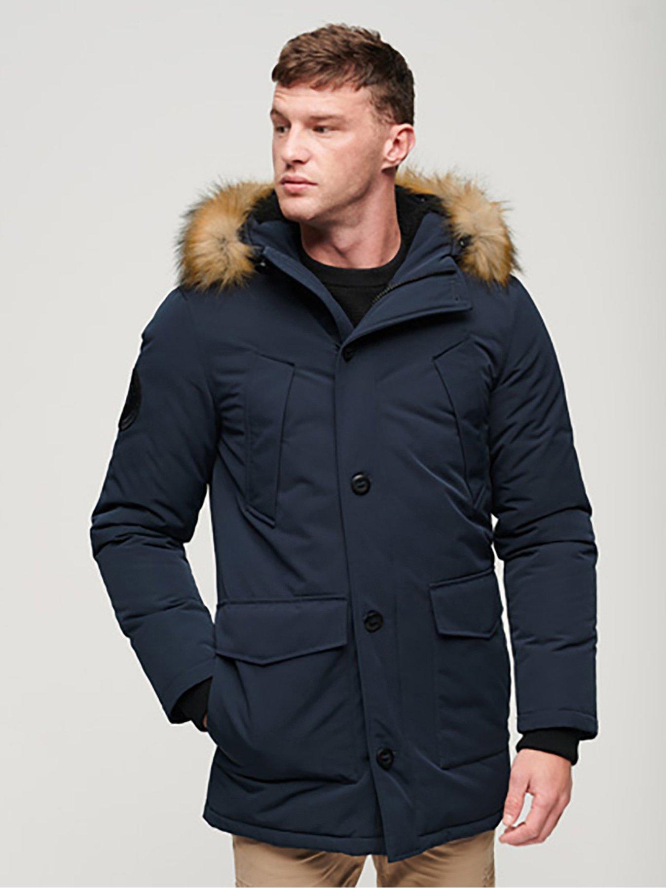 Navy parka store fur hood