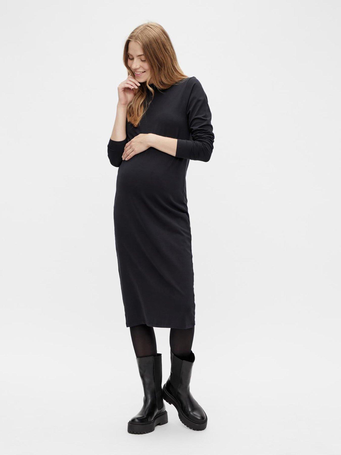Mamalicious Maternity long sleeve jersey midi dress in black