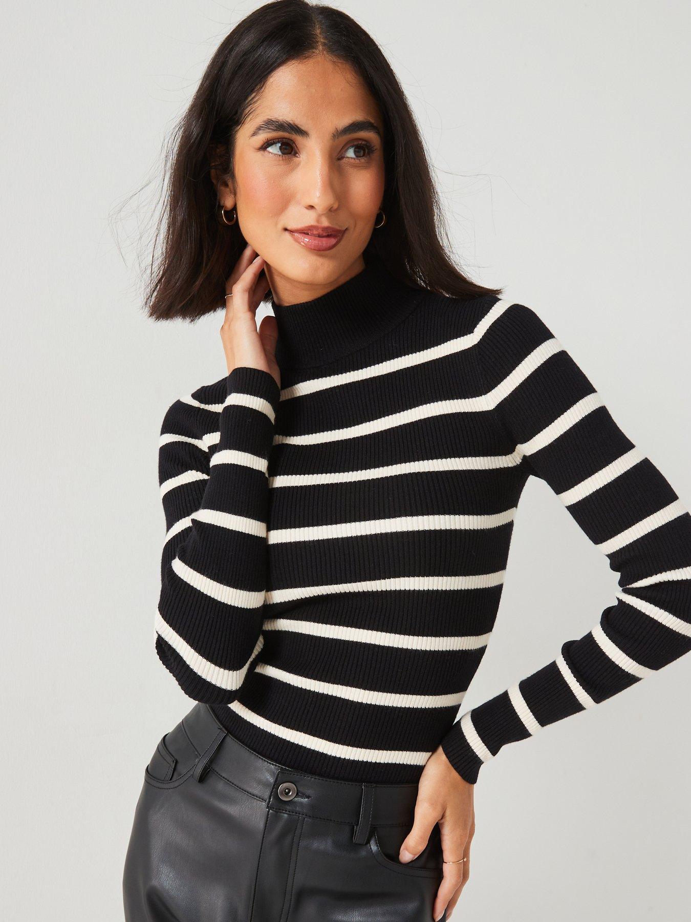 v-by-very-funnel-neck-stripe-rib-knitted-jumper-mono