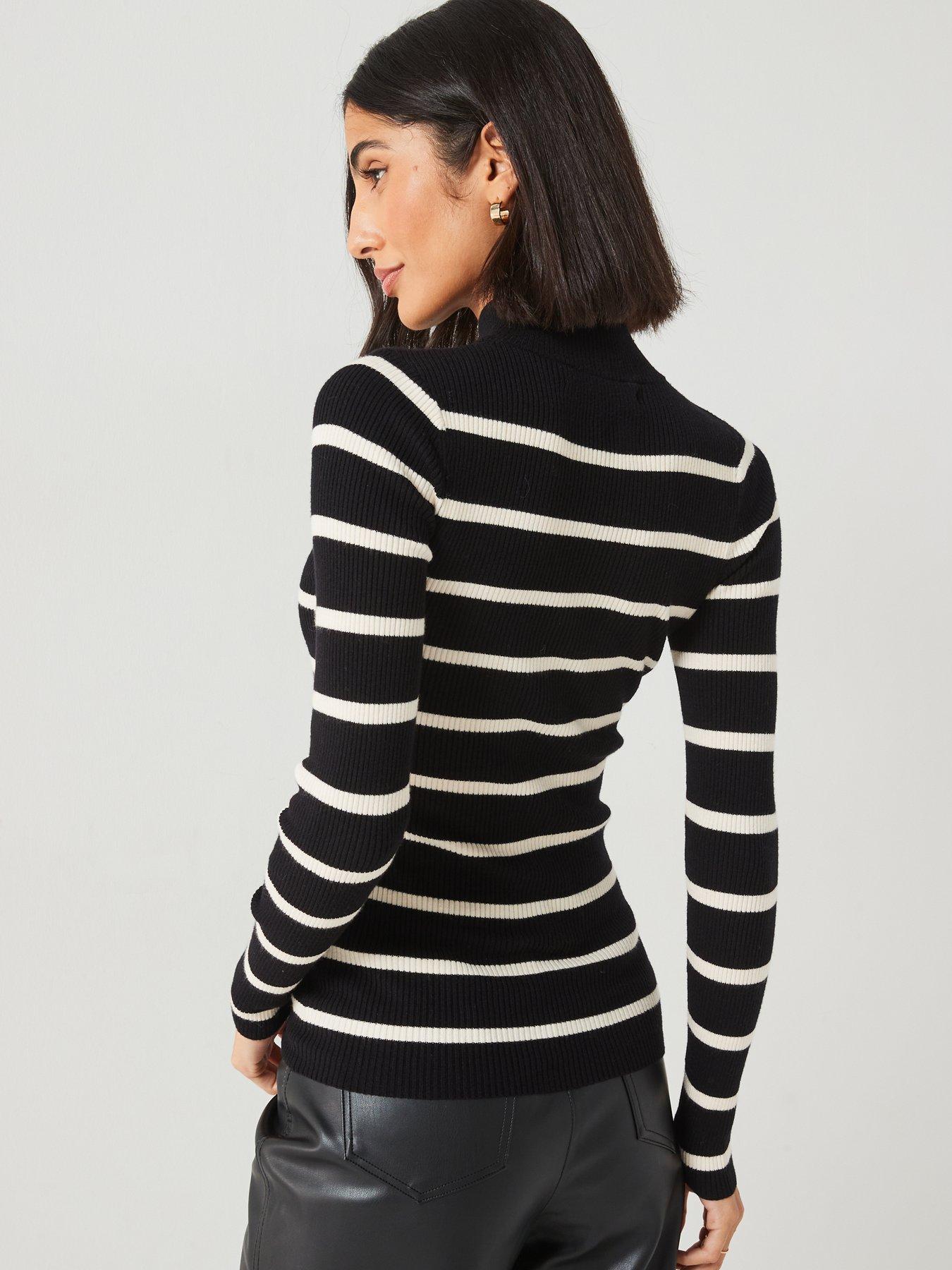 v-by-very-funnel-neck-stripe-rib-knitted-jumper-monostillFront