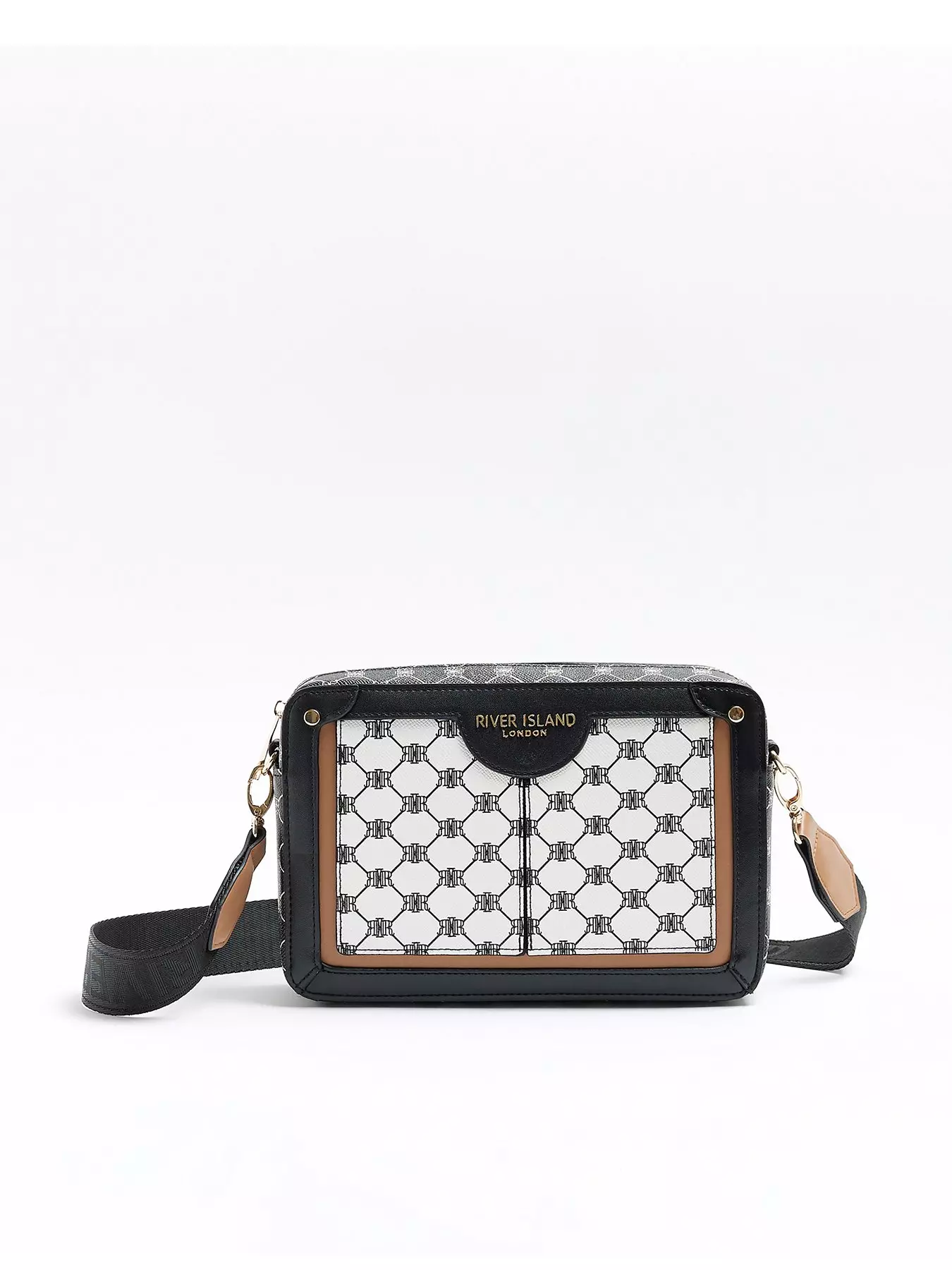 River Island Quilted Cross Body Bag With Chain Strap in Black
