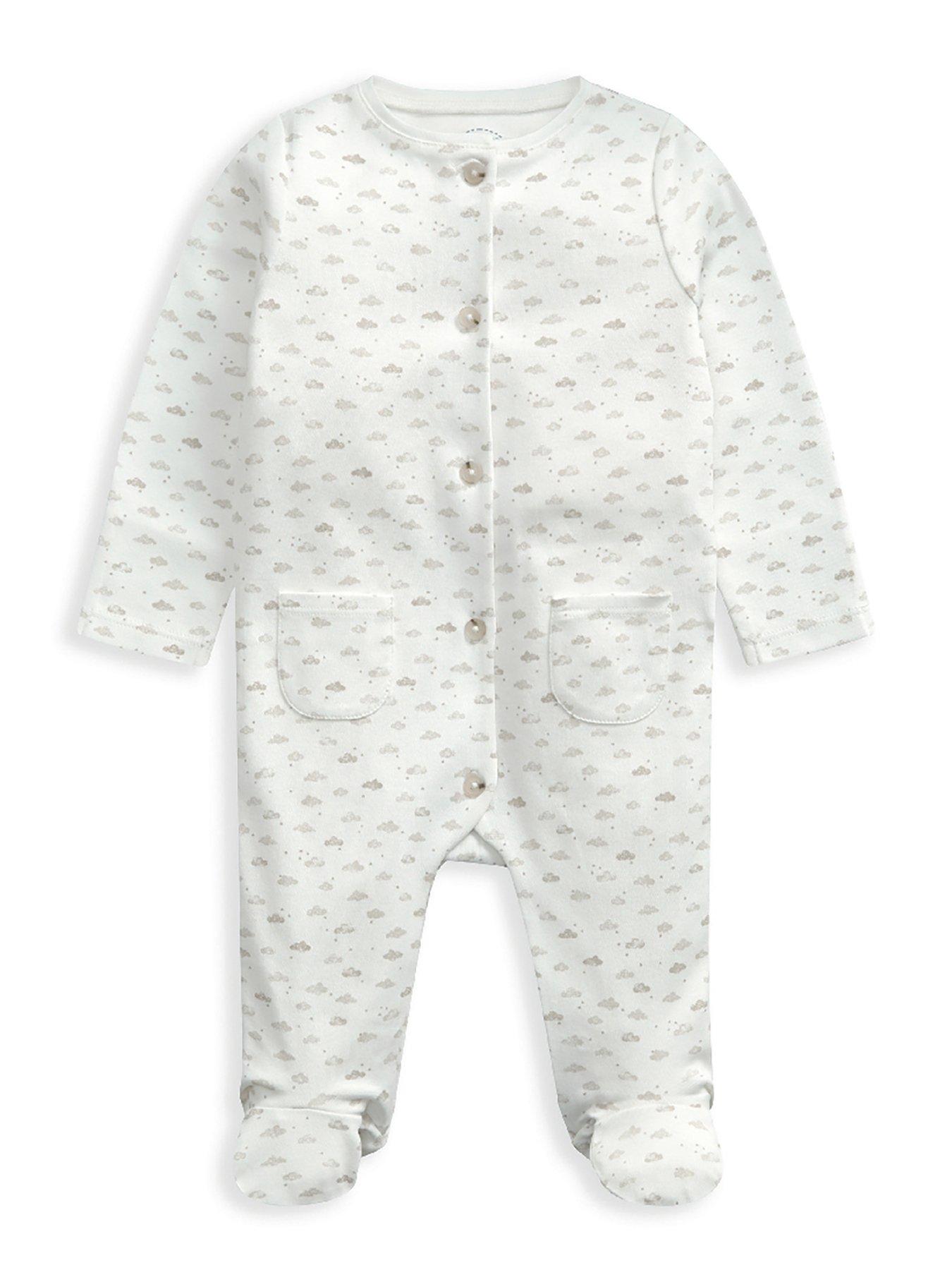 mamas-papas-unisex-baby-cloud-print-button-down-sleepsuit-white