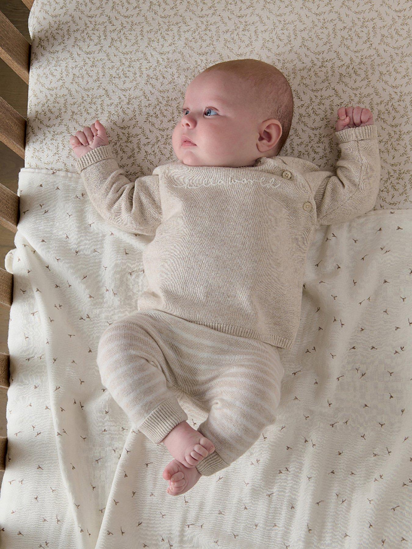 Image 1 of 4 of Mamas & Papas Unisex Baby 2 Piece Hello World Knitted Set - White