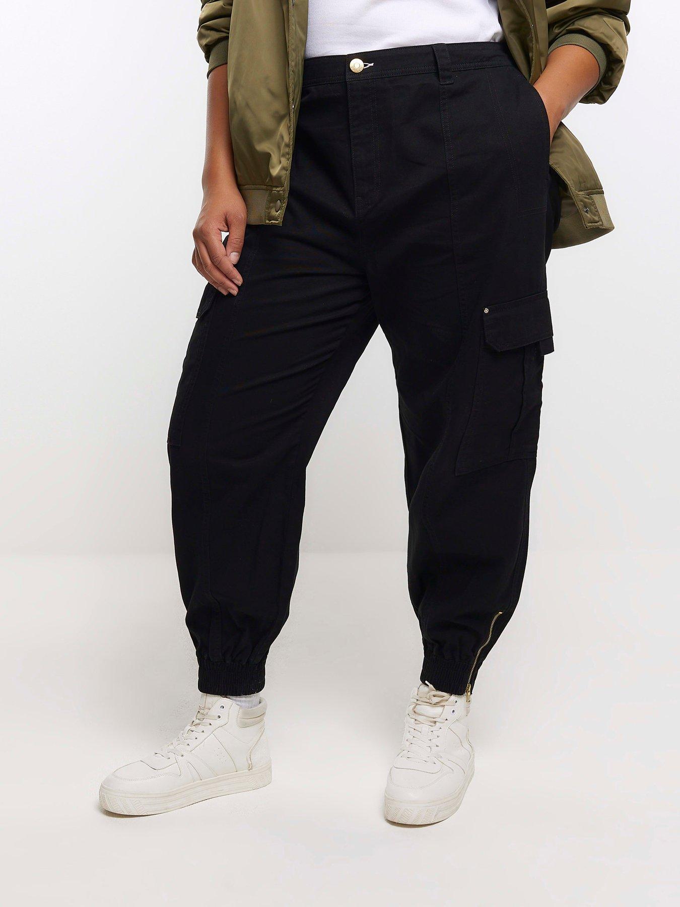 Black Cuffed Cargo Trousers