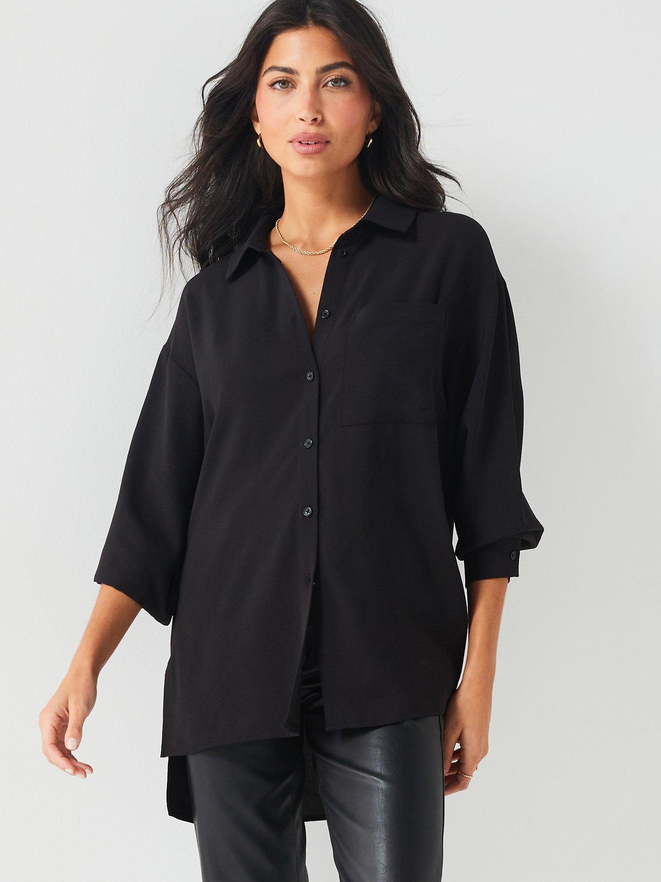 Image 1 of 6 of The Very Collection Oversized Boyfriend Shirt - Black