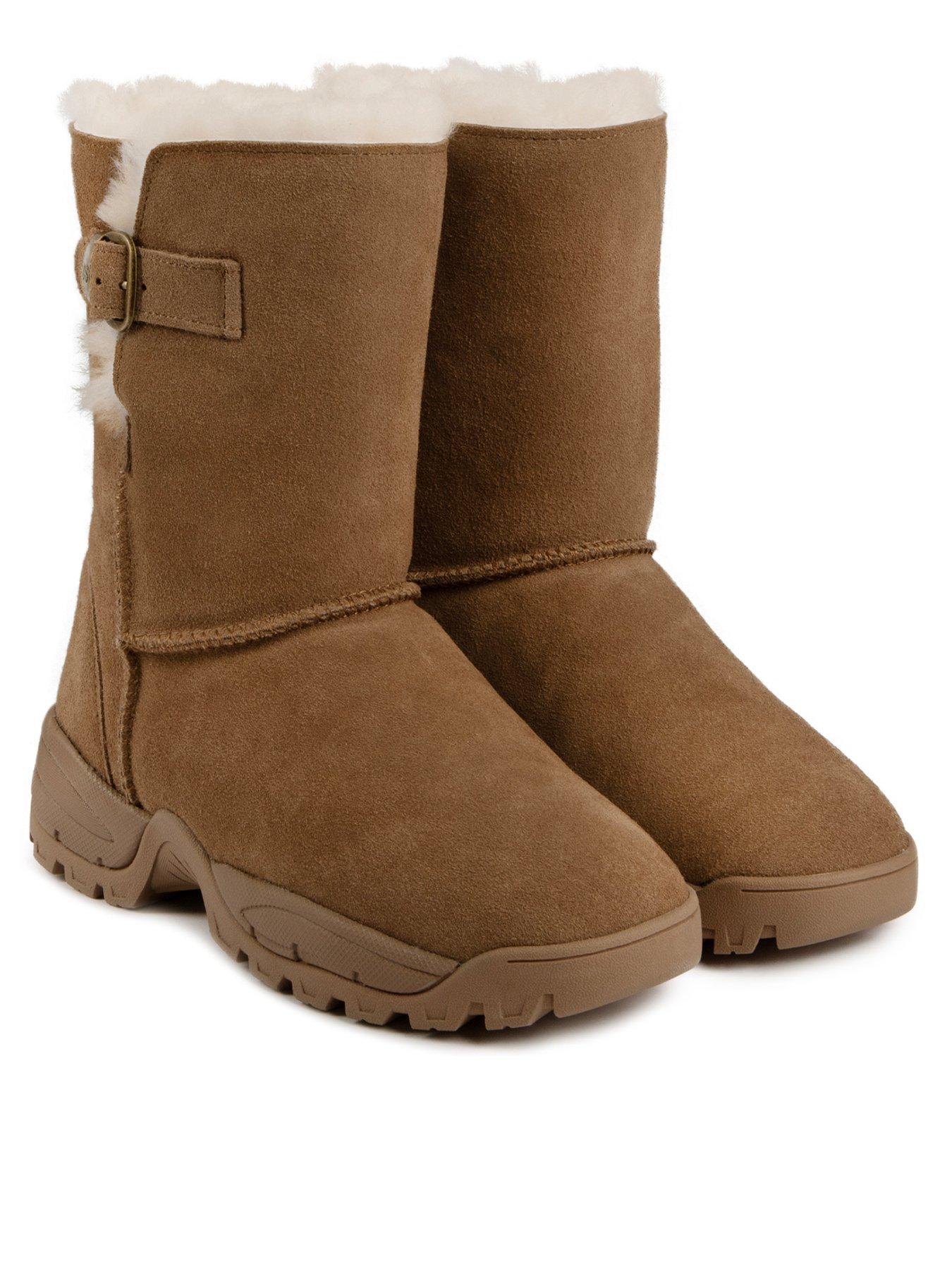 Just Sheepskin Berkshire Ladies Mid calf Length Sheepskin Boots With Chunky Sole Brown