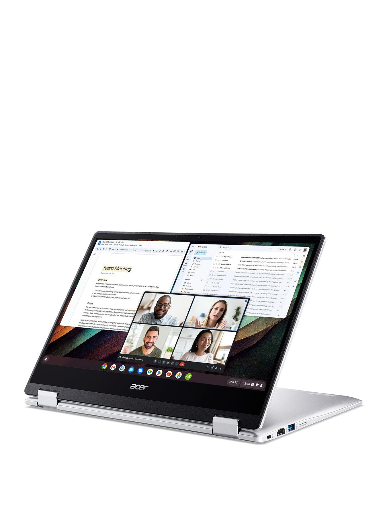 Image 2 of 8 of Acer Chromebook Spin 314, Intel Celeron, 4GB RAM 128GB SSD, 14in HD Touchscreen Laptop - Silver