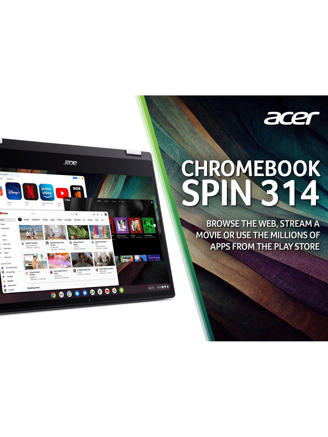 Image 4 of 8 of Acer Chromebook Spin 314, Intel Celeron, 4GB RAM 128GB SSD, 14in HD Touchscreen Laptop - Silver