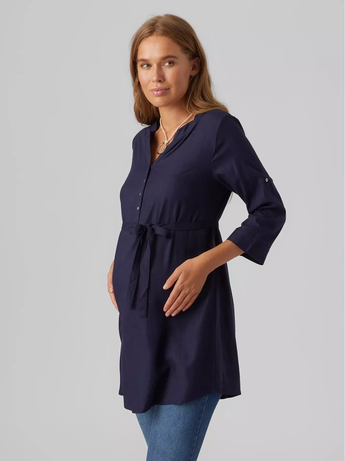 Navy Blue Bouclé Maternity Shift Dress