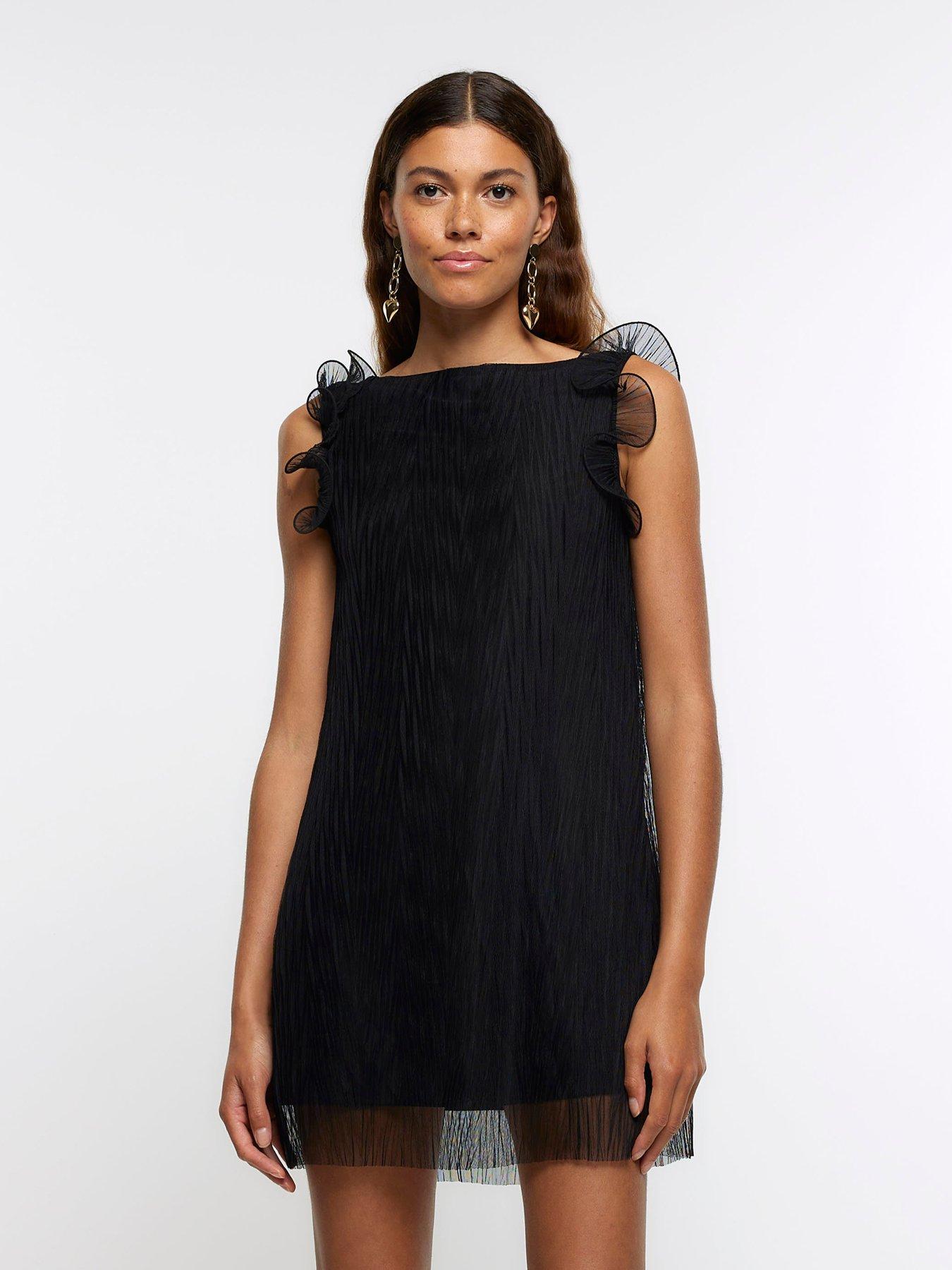 river-island-ruffle-mesh-plisse-mini-dress-black