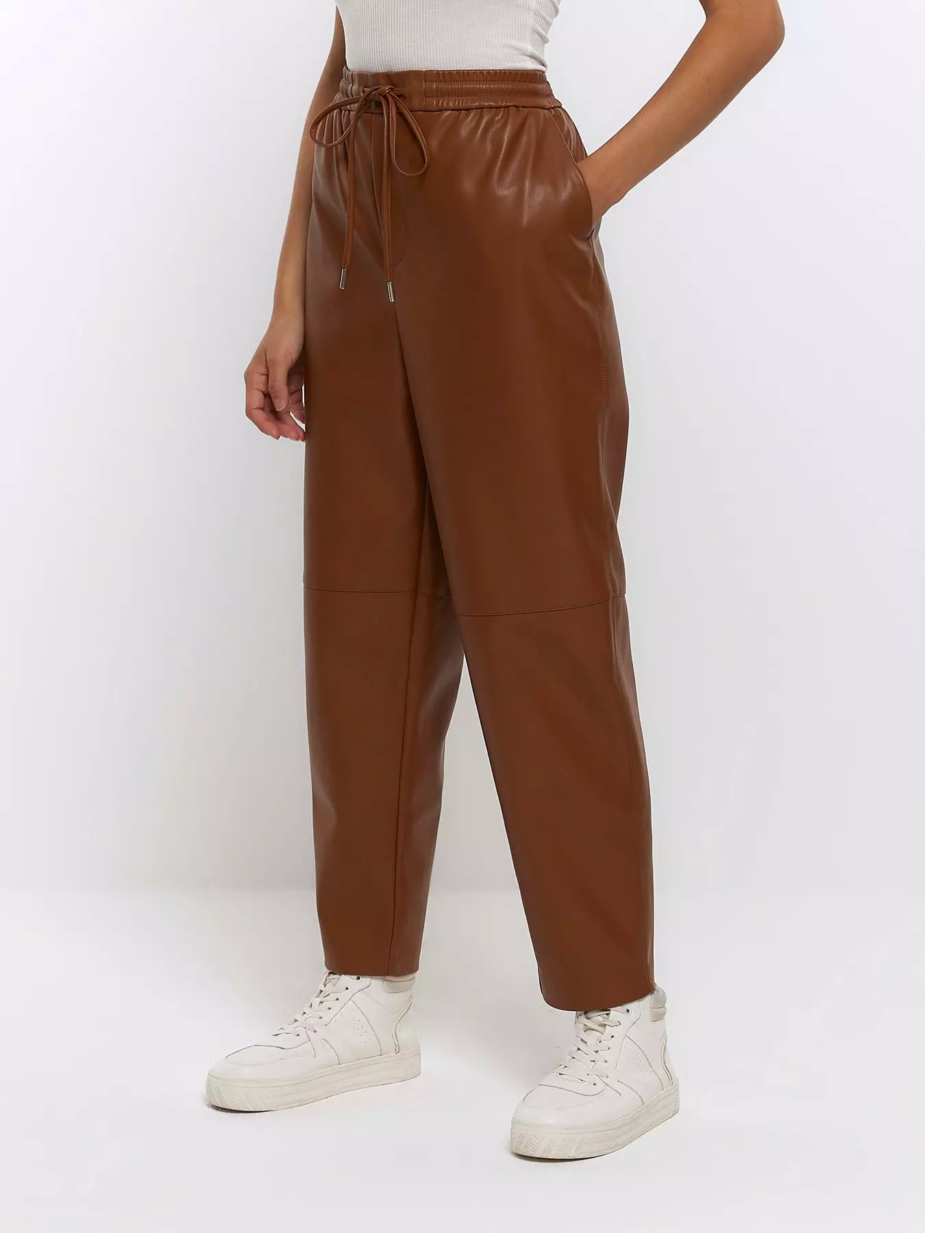 Buy River Island Brown Crossed Waistband Trousers from Next Ireland