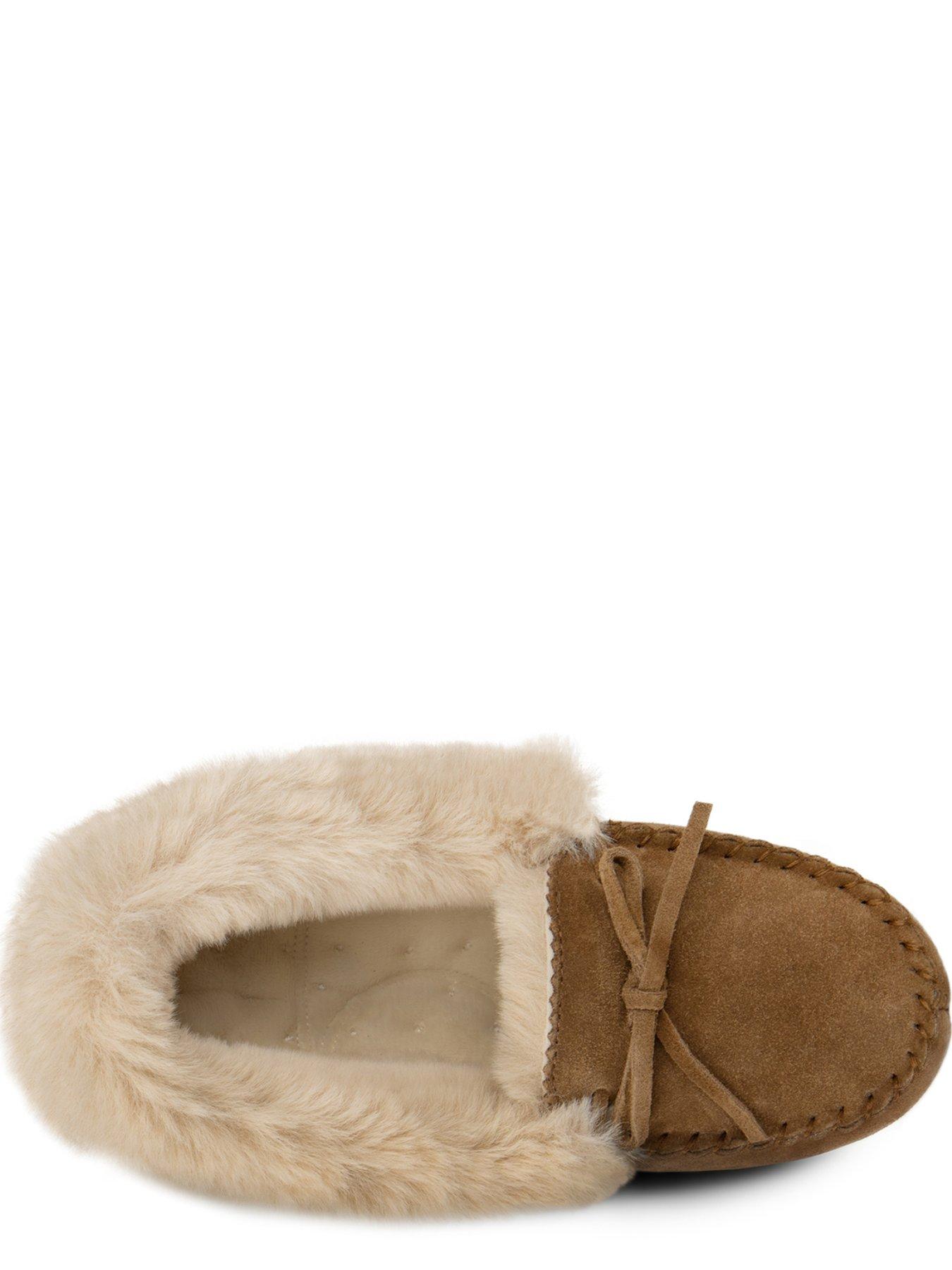 Image 3 of 4 of TOTES Isotoner Real Suede Fur Lined Moccasin - Brown