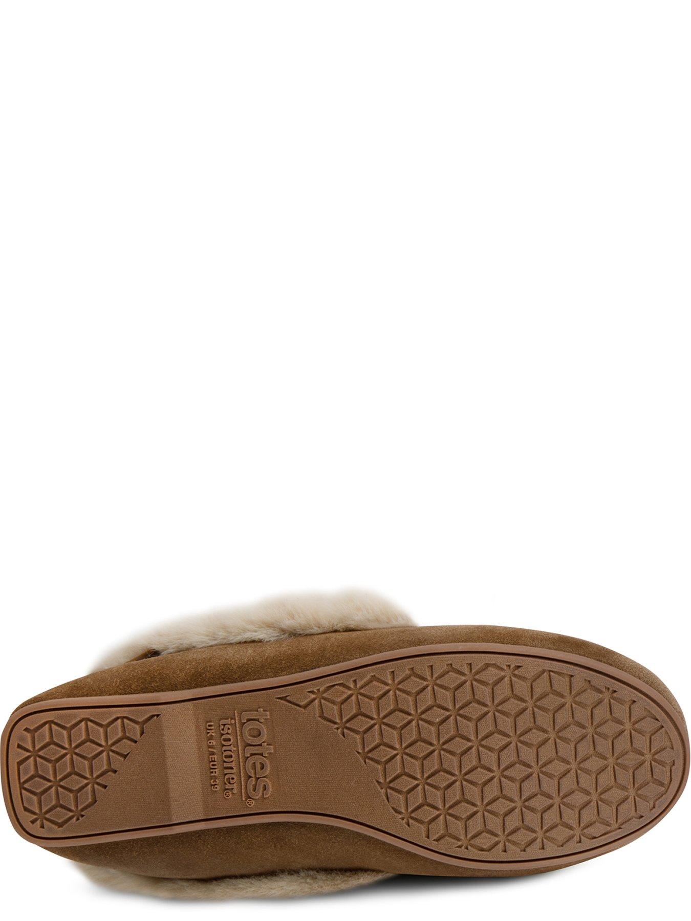 Image 4 of 4 of TOTES Isotoner Real Suede Fur Lined Moccasin - Brown