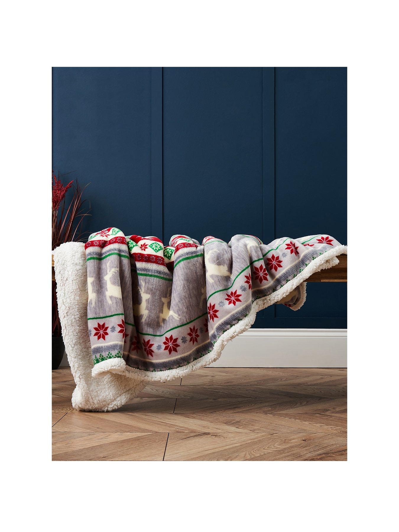Very Home Christmas Stag Stripe Throw - Red