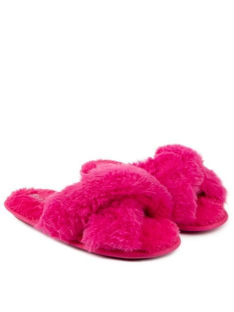 totes-totes-plush-faux-fur-cross-over-slider-slippers--nbsppink