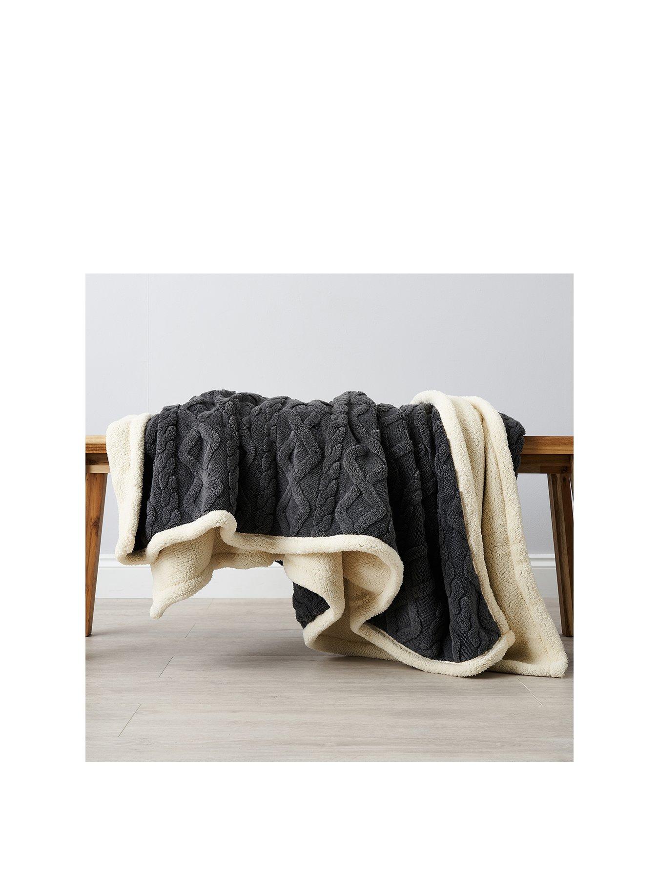 Image 1 of 6 of The Very Collection Cable Knit Sherpa Throw - Large - Cream
