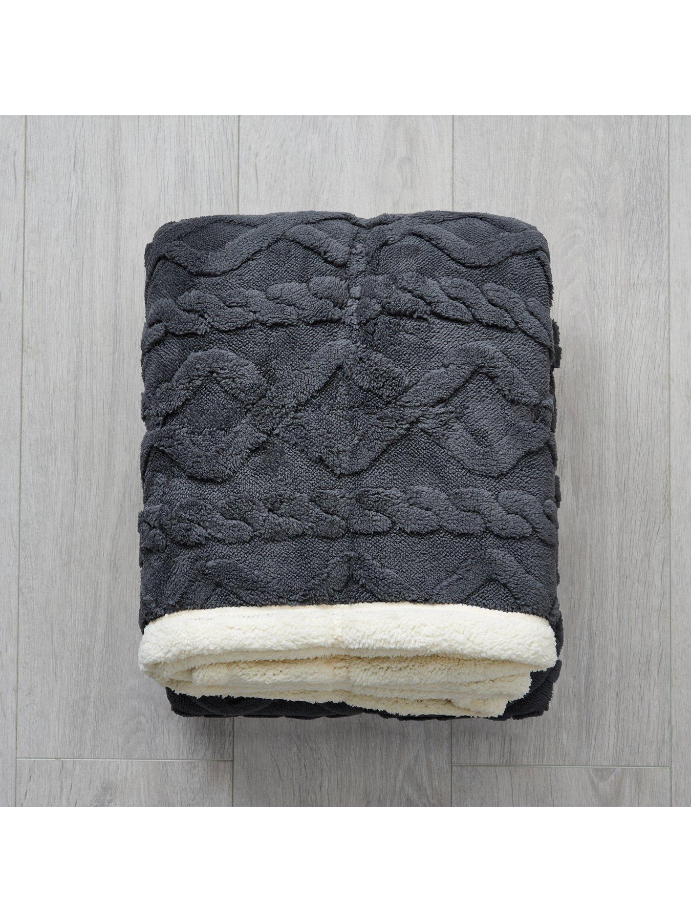 Image 3 of 6 of The Very Collection Cable Knit Sherpa Throw - Large - Cream