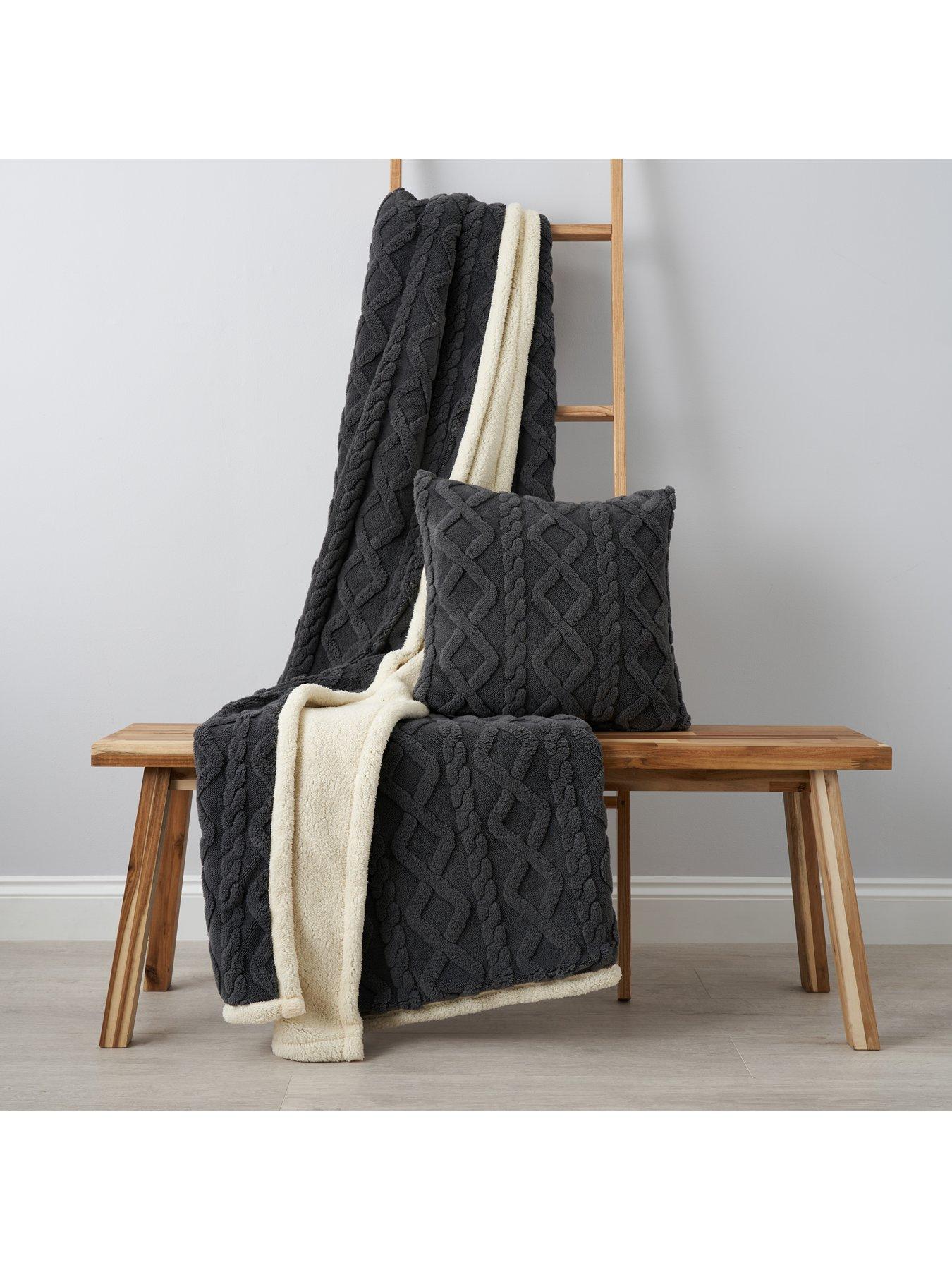 Image 6 of 6 of The Very Collection Cable Knit Sherpa Throw - Large - Cream