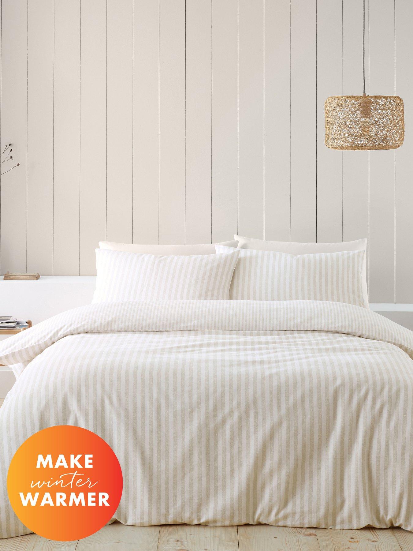 undefined Brushed 100% Cotton Stripe Natural Duvet Set