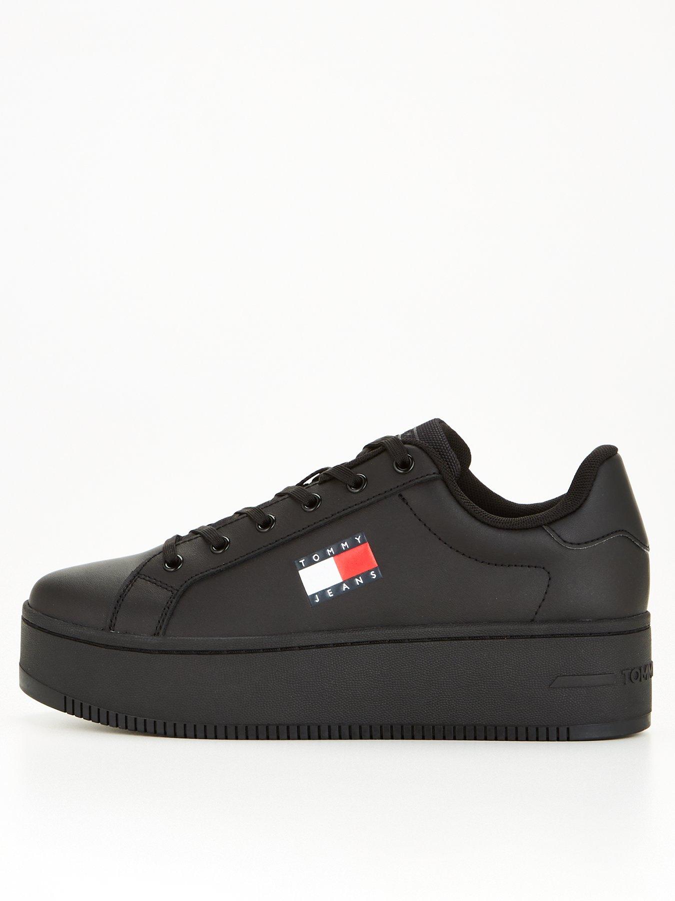 Image 1 of 6 of Tommy Jeans Leather Flatform Trainer - Black