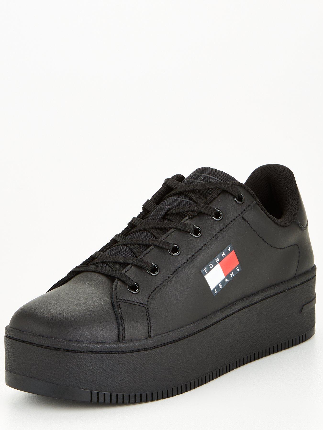 Image 2 of 6 of Tommy Jeans Leather Flatform Trainer - Black