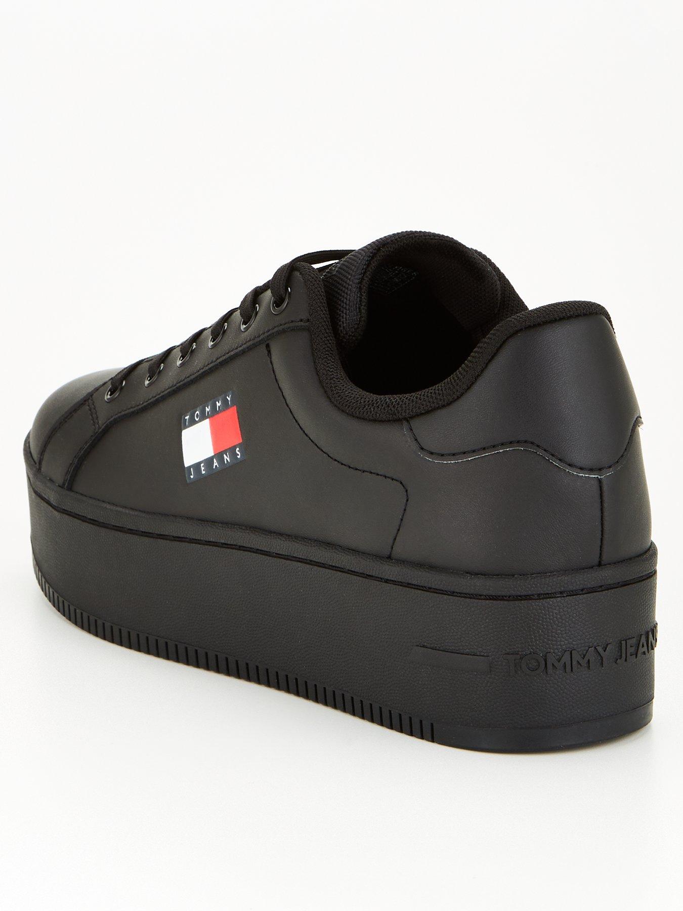 Image 3 of 6 of Tommy Jeans Leather Flatform Trainer - Black
