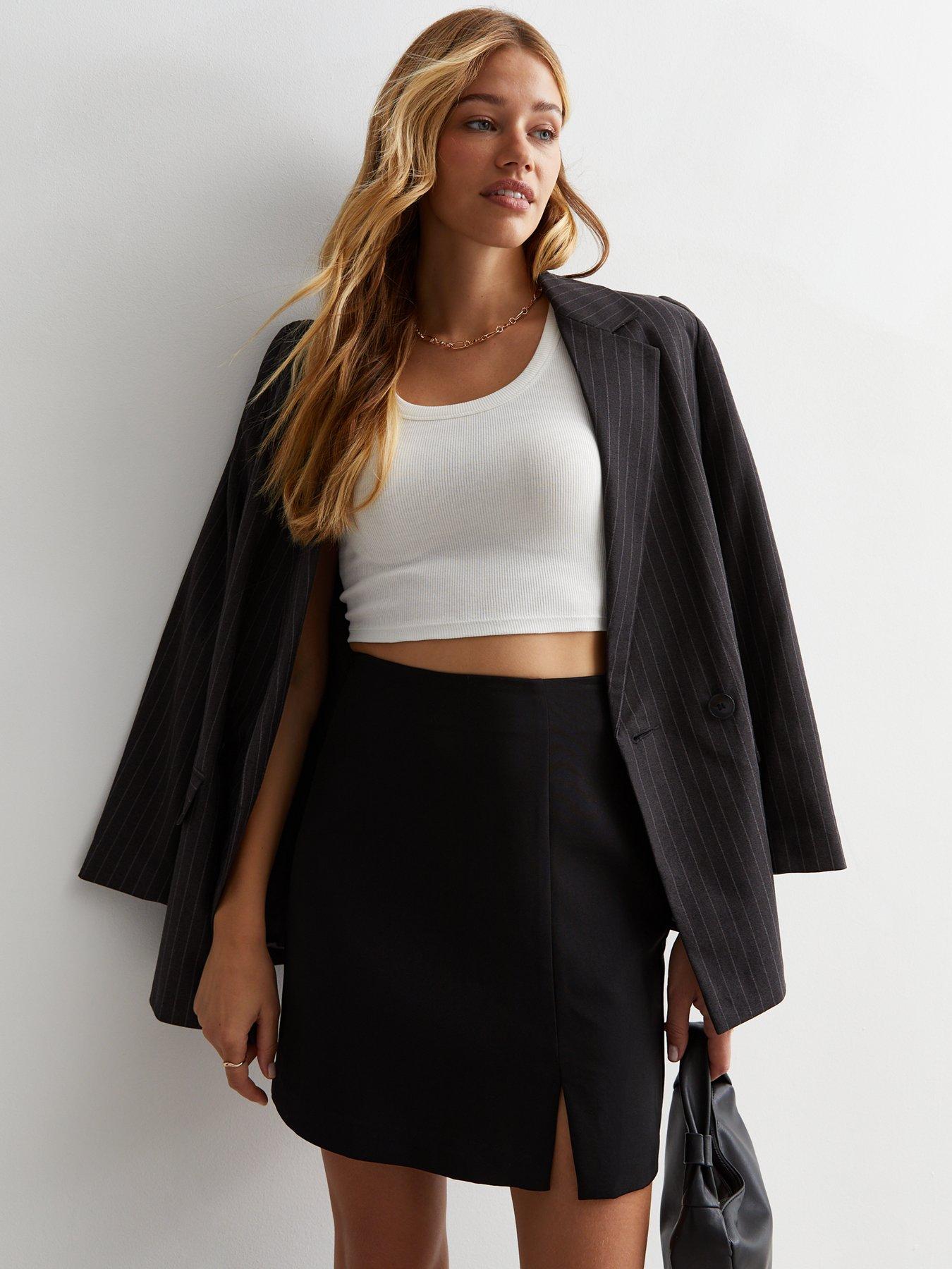 New Look Black Split Hem Mini Skirt