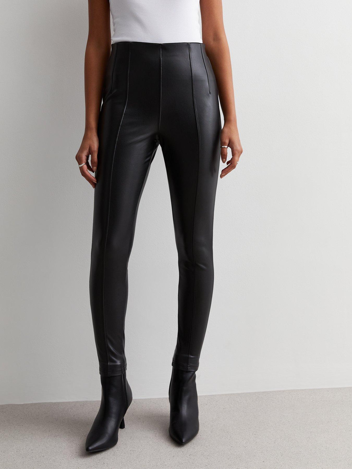 New Look Black Leather-Look Ponte Leggings