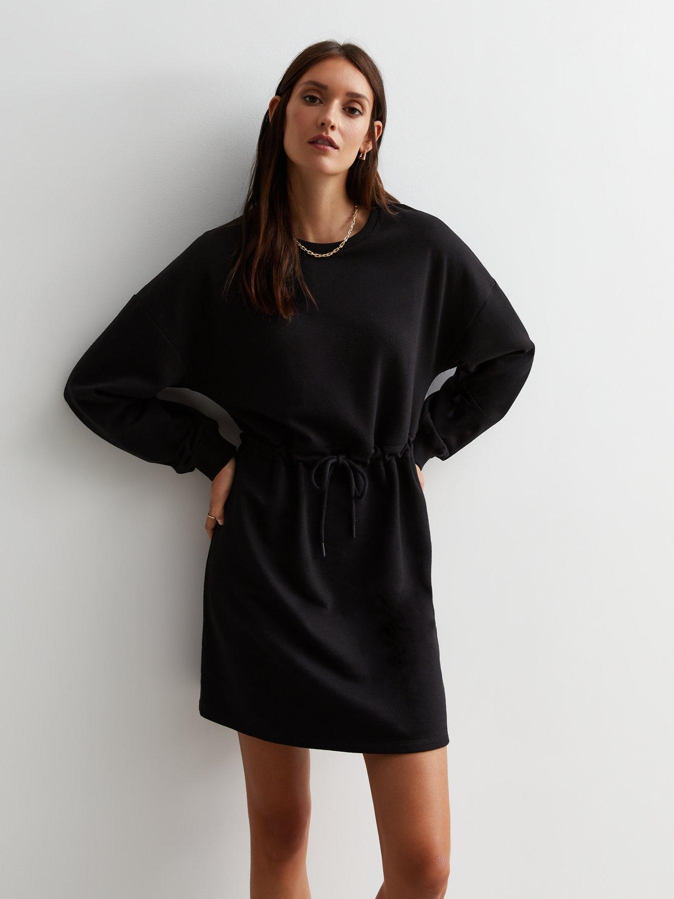 new-look-jersey-drawstring-sweatshirt-mini-dress-black