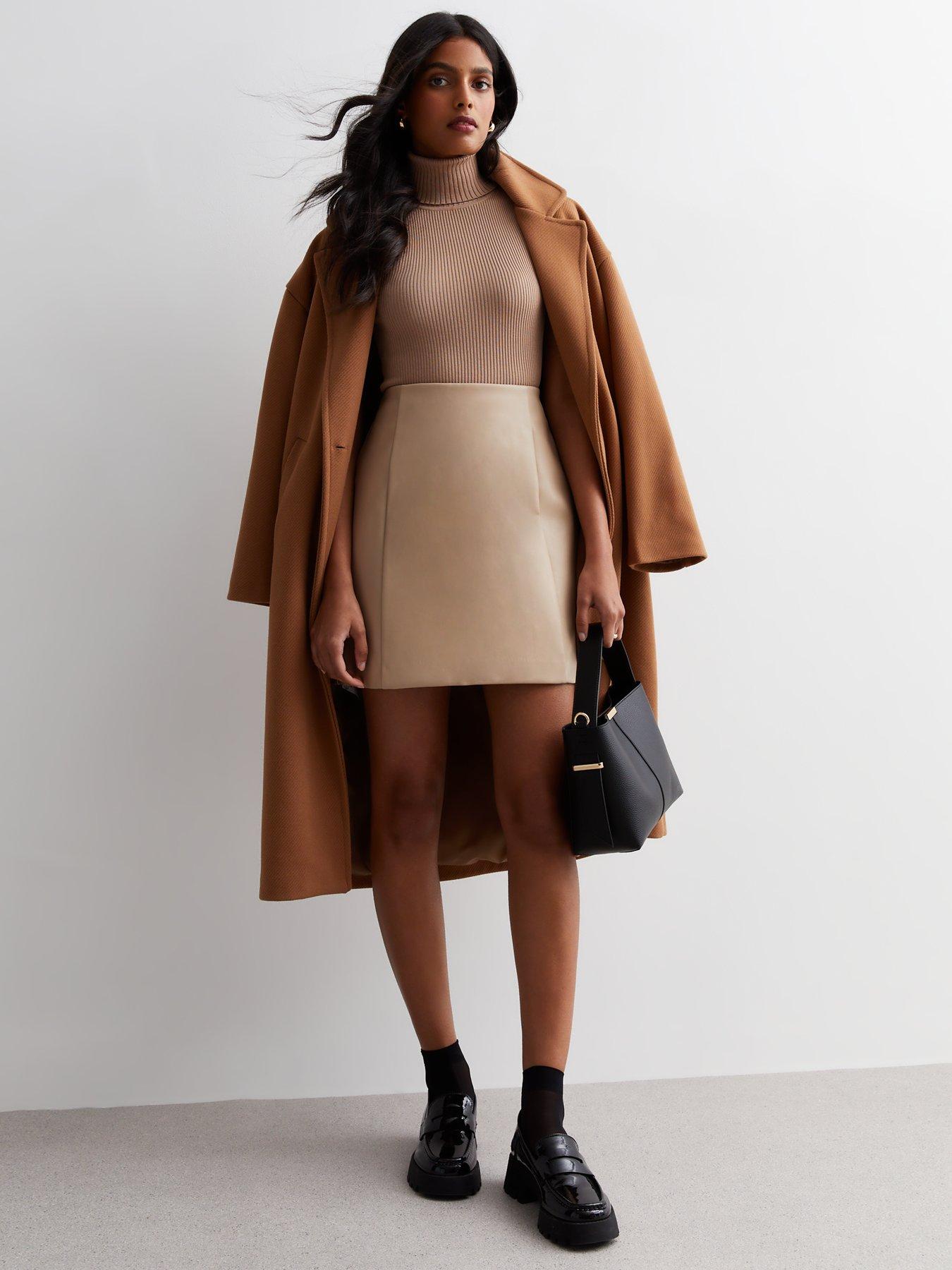 Brown leather skirt outlet new look