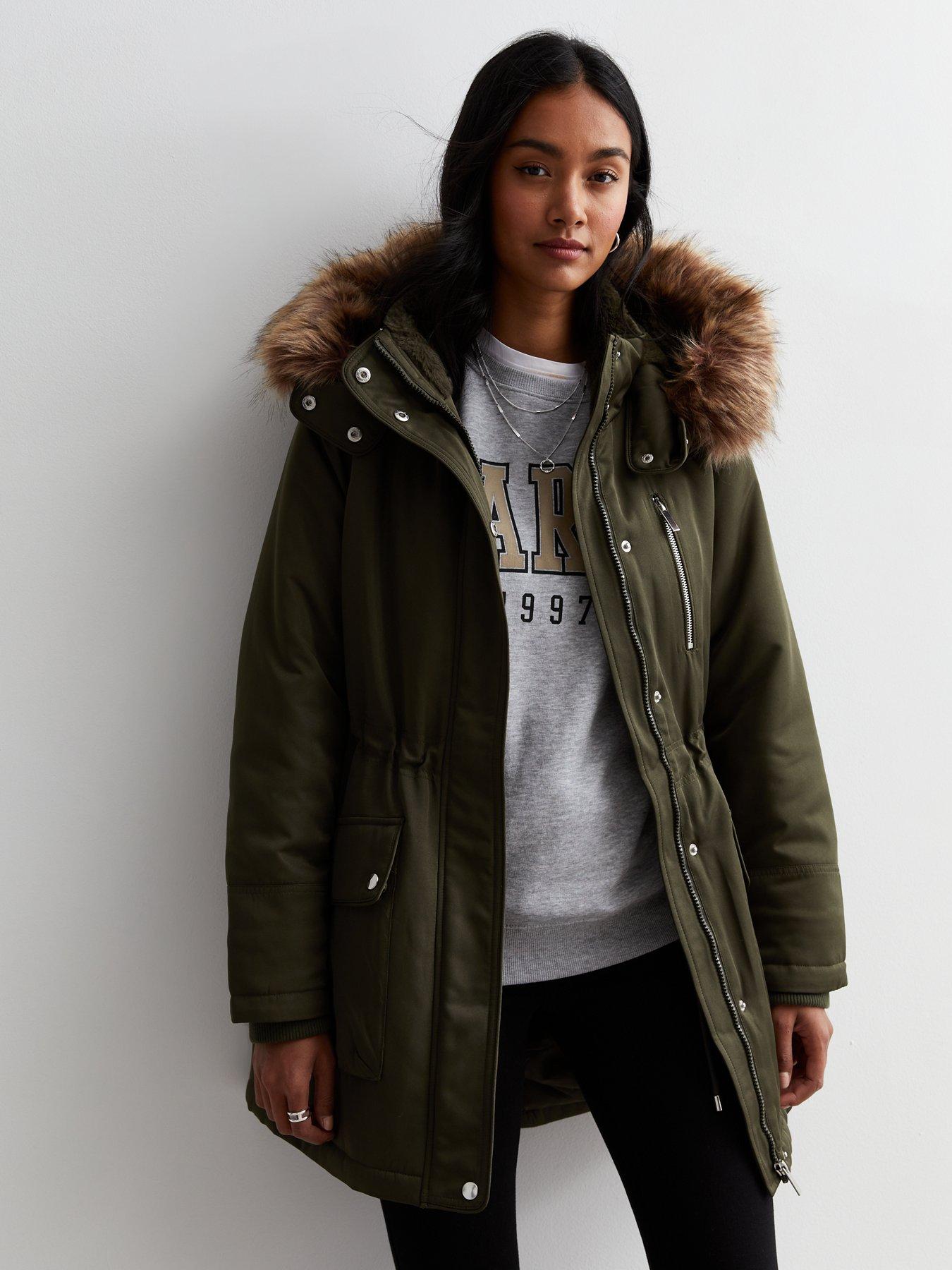 Faux fur lined hooded parka online