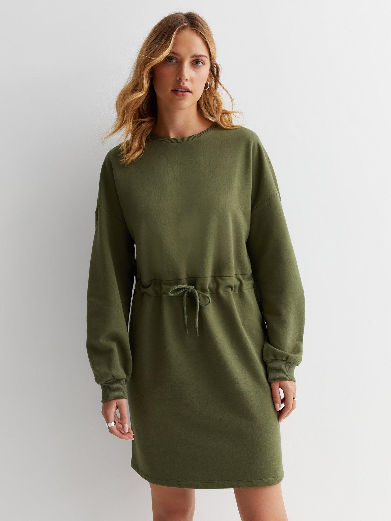 new-look-khaki-jersey-drawstring-sweatshirt-mini-dressfront