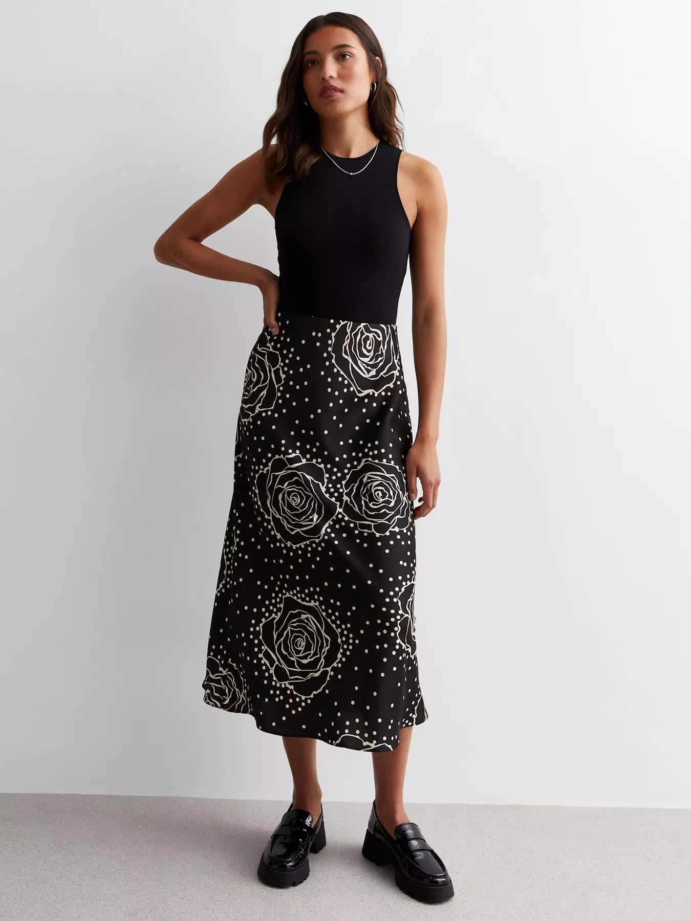 Stone High Waist Split Hem Midi Skirt