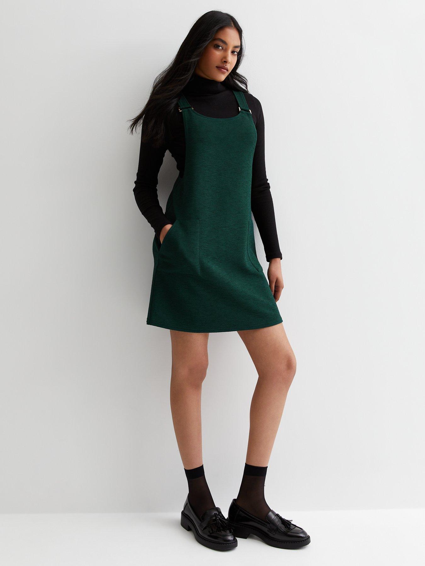 Dark Green Lace High Neck Mini Tunic Dress