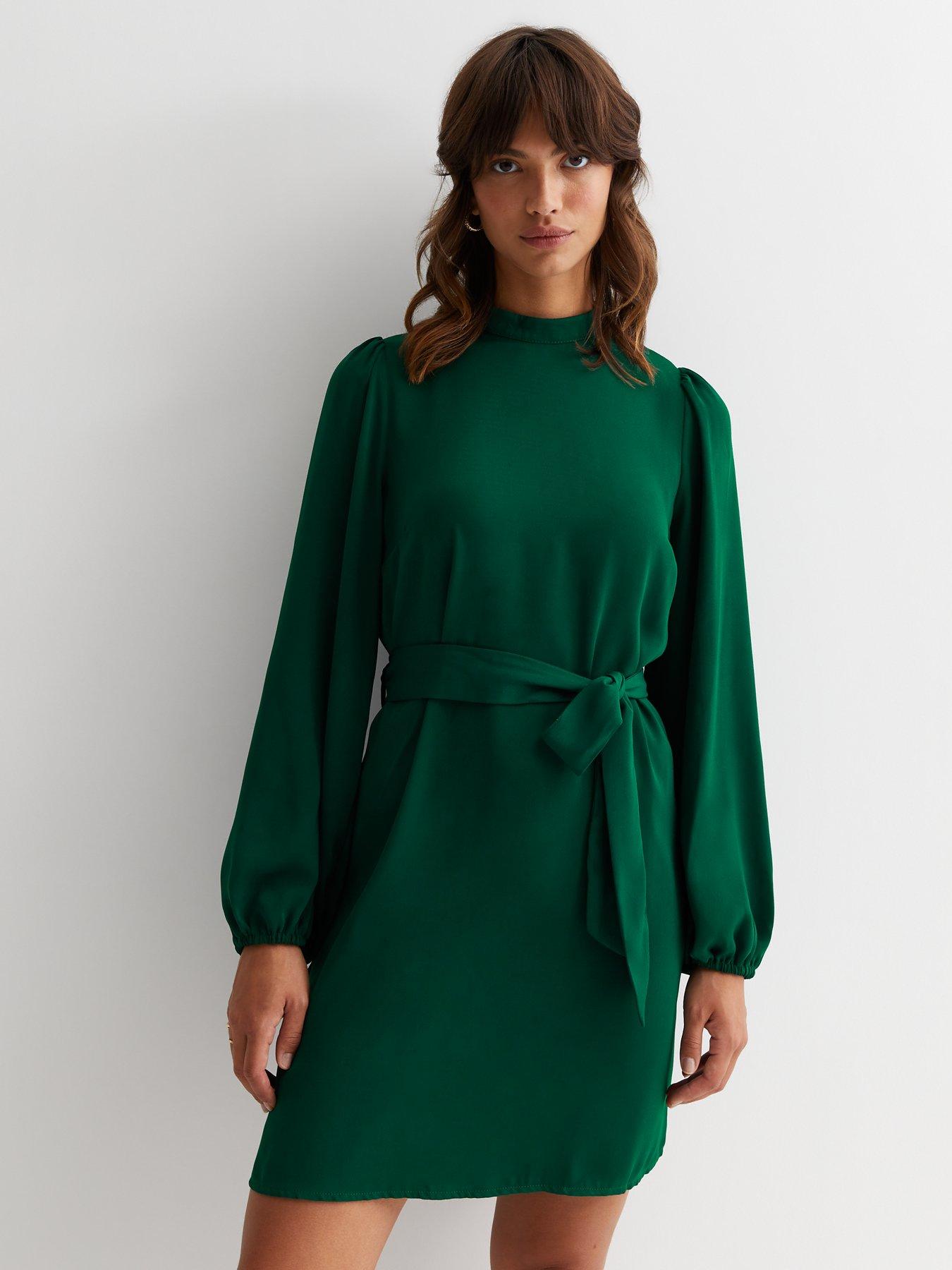 New Look Dark Green Ribbed Knit Popper Front Midi Dress