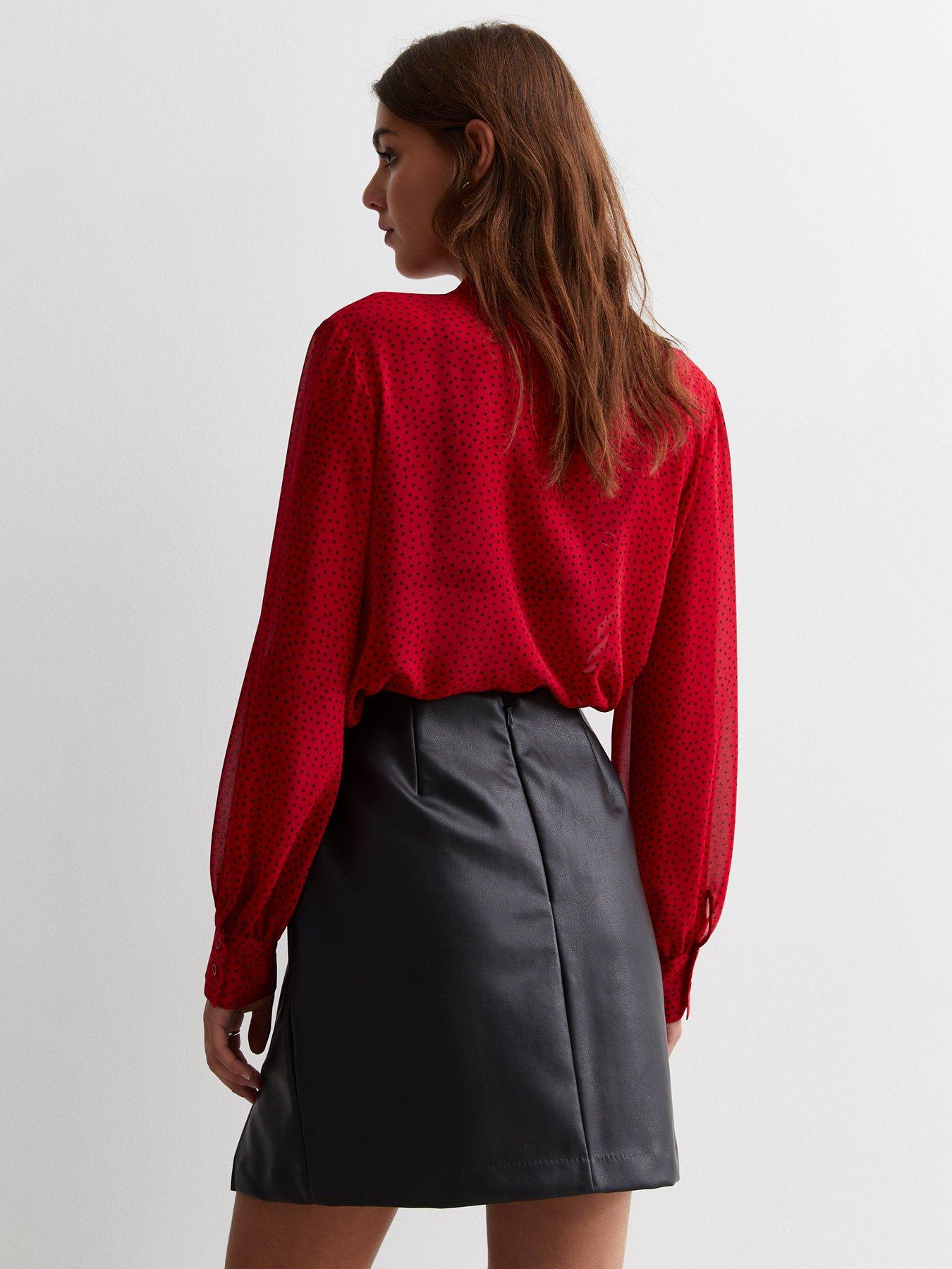 Dark red leather look skirt hotsell