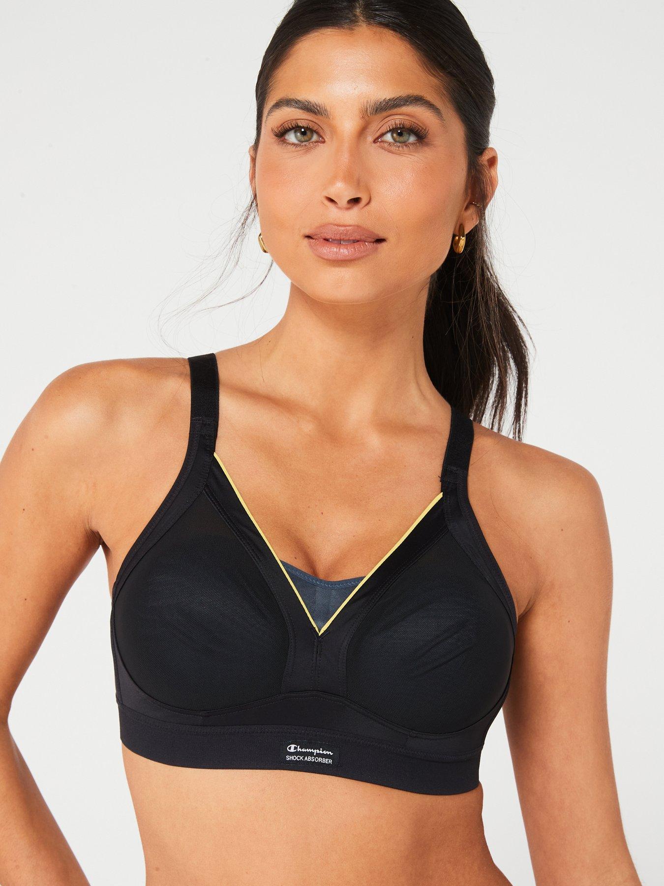 Shock Absorber X Champion padded high support running bra in navy and red