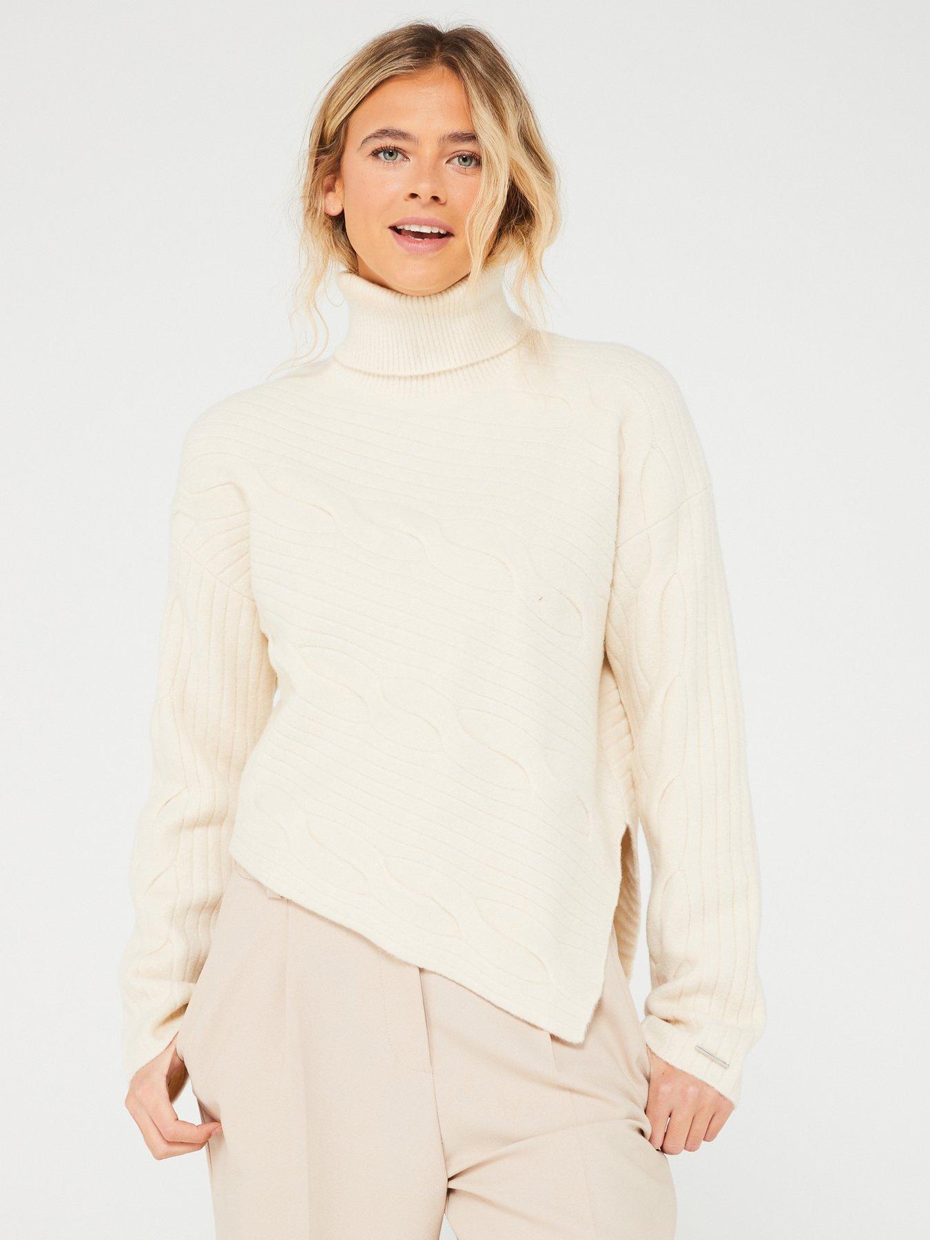$129 Womens DKNY Luxurious Cashmere Blend Ribbed Sweater Knit